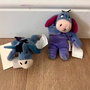 2 PCs Disney Store Mini Bean Bag Stuffed Plush Toy Winnie The Pooh Eeyore 4”‎